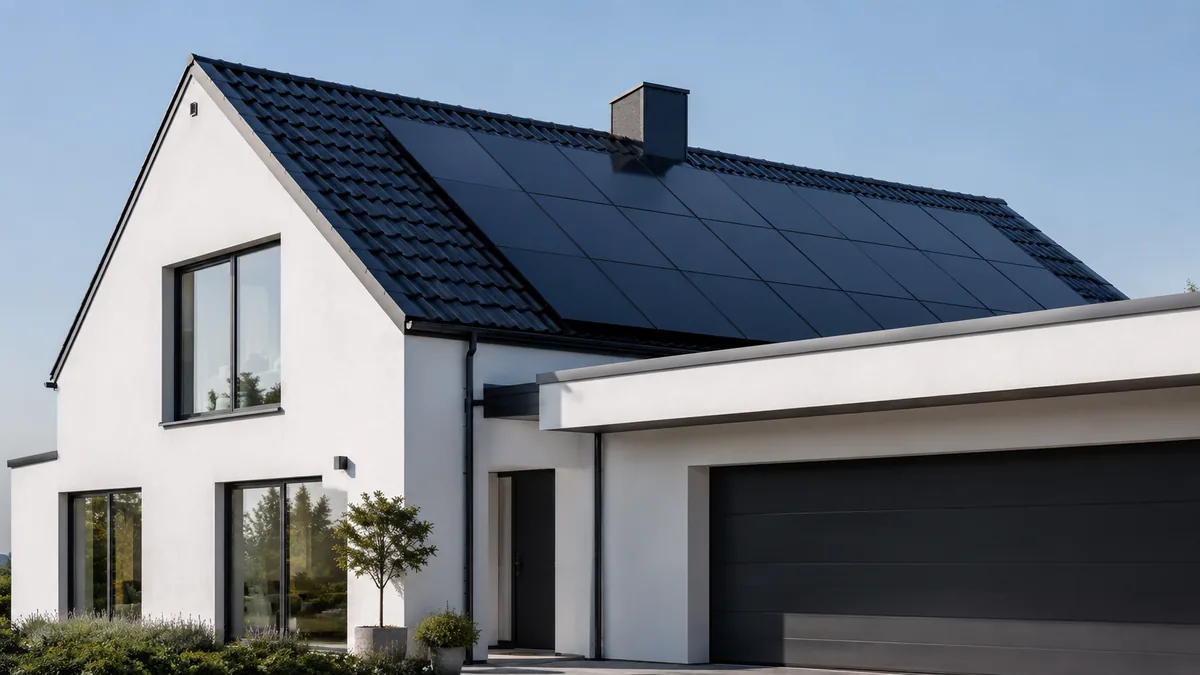 Solpaneler installerade på taket till en modern villa